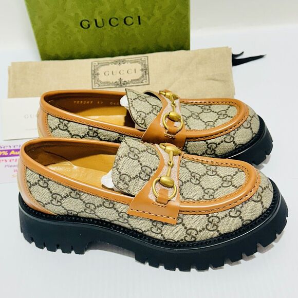 Gucci Platform Loafers 37/ US 7 Beige GG Monogram Horsebit Shoes NIB $1,150 - Picture 9 of 15